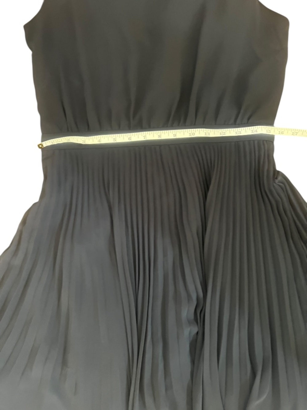 Ann Taylor Navy Blue Pleated Dress Size 8 Ruffle Neck Sleeveless Midi EUC - Picture 7 of 9